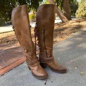 Tall Unique Tan Firebird Coal Boots - WORN/LOVED